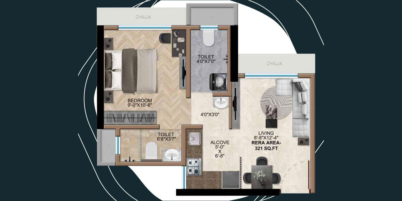 1BHK - 321 Sq Ft - Unit Plan