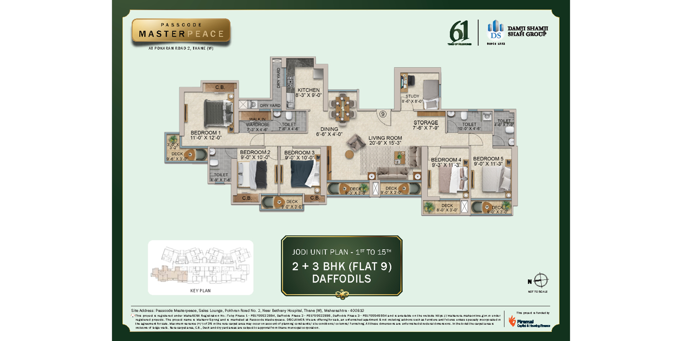 2+3 BHK (Jodi Flat) 1454 Sq. ft. (Carpet) -Unit Plan