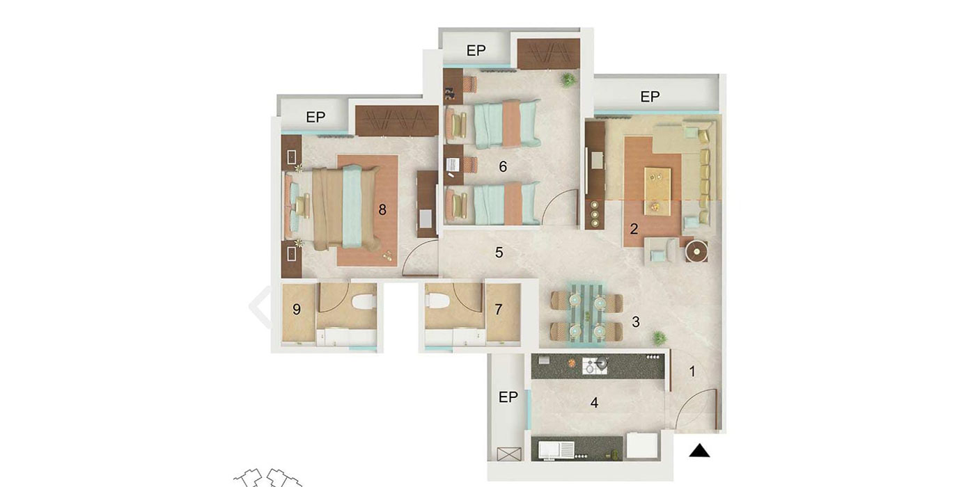 2BHK -751-Sq ft -Unit Plan