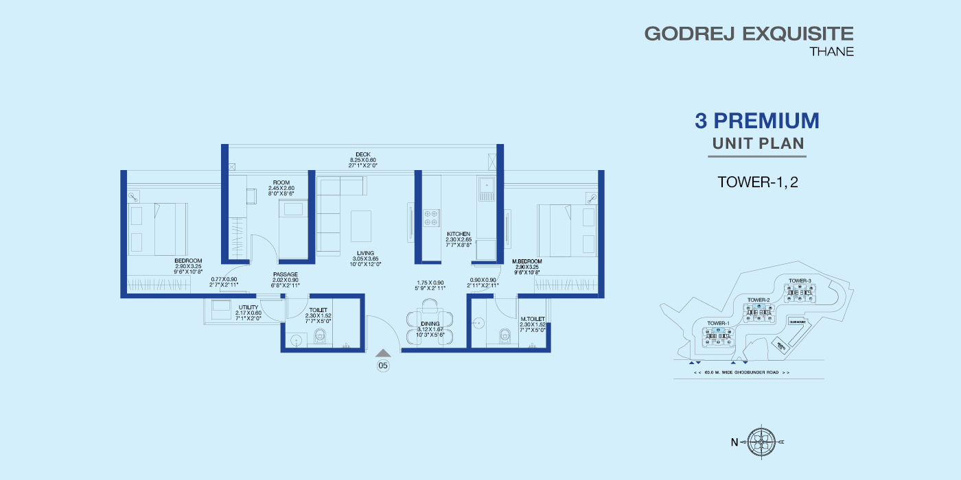 3BHK - 722 Sq ft - Unit Plan