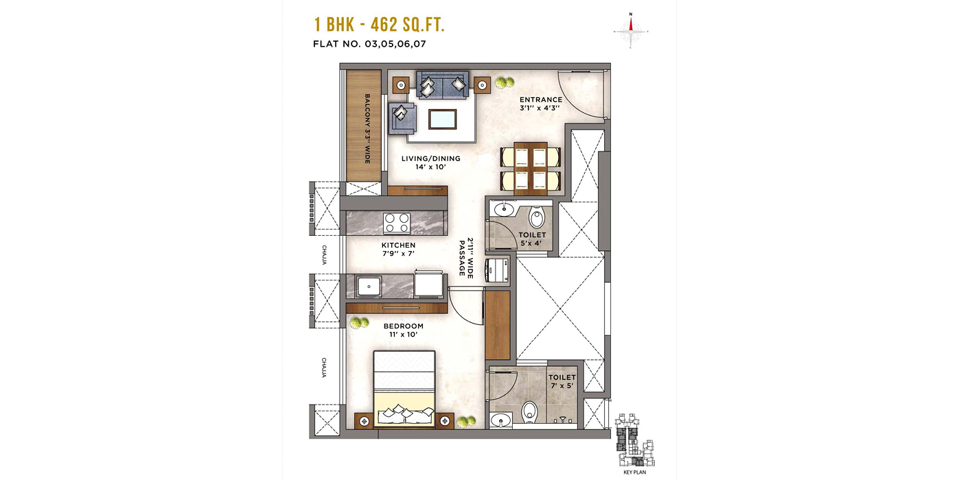 ASHAR AXIS - UNIT PLAN 1 BHK 462 SQ. FT.