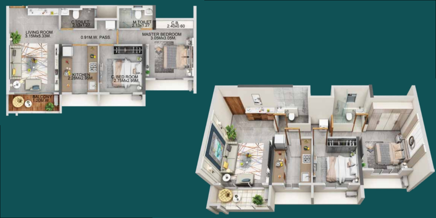 Dosti Eden -2BHK - 650 Sq Ft - Unit Plan.