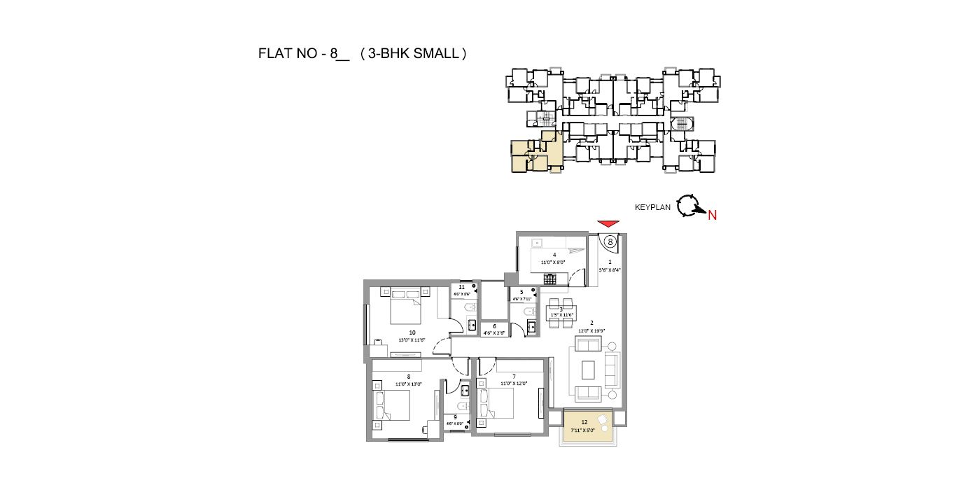 Hiranandani Belicia - 3BHK - 1091 Sq Ft - Unit Plan