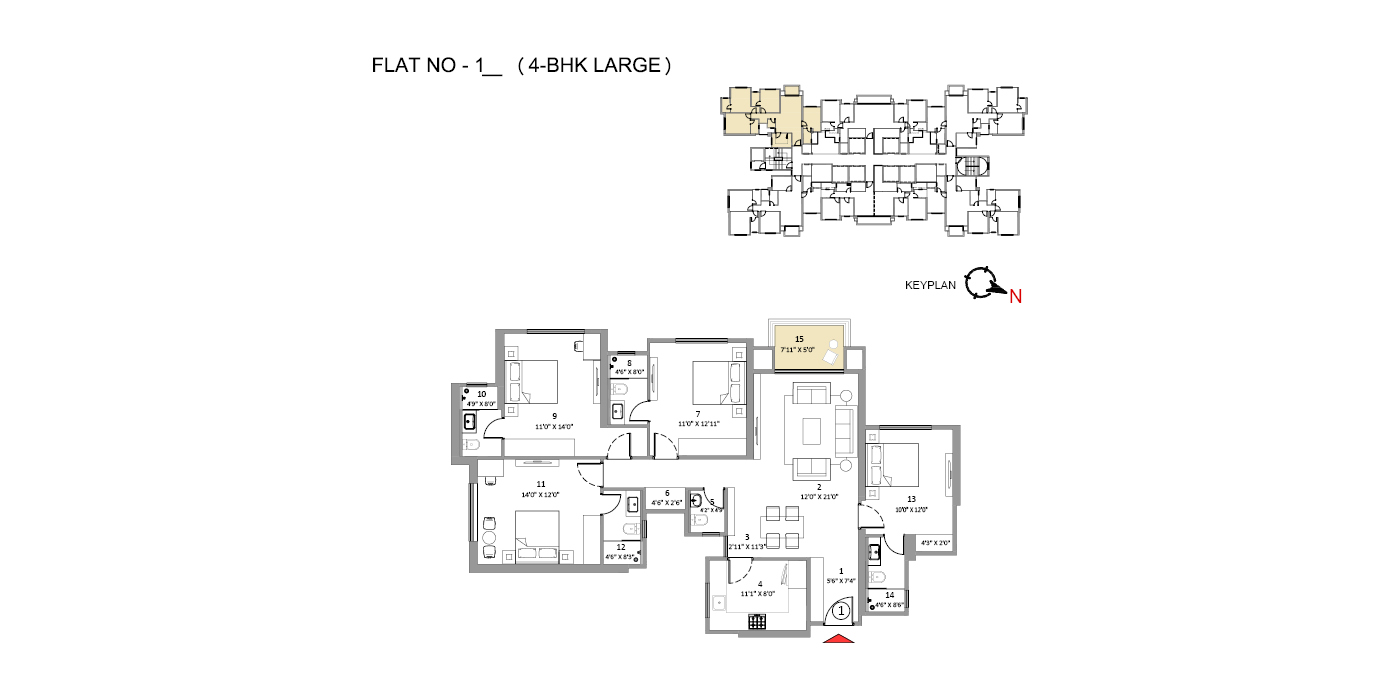 Hiranandani Belicia - 4BHK - 1366 Sq Ft - Unit Plan