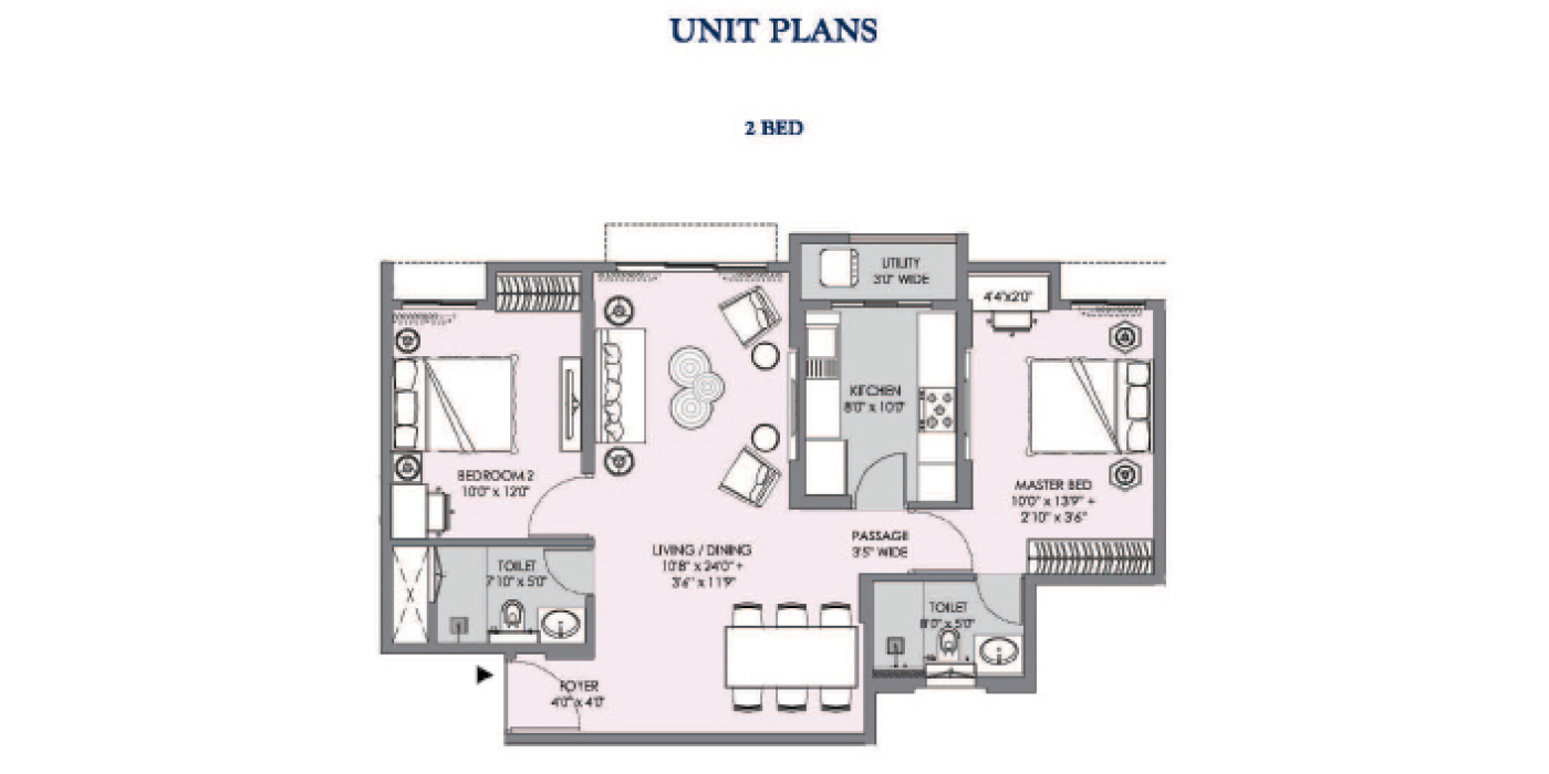 Lodha Sterling - 2BHK 820 Sq ft - Unit Plan
