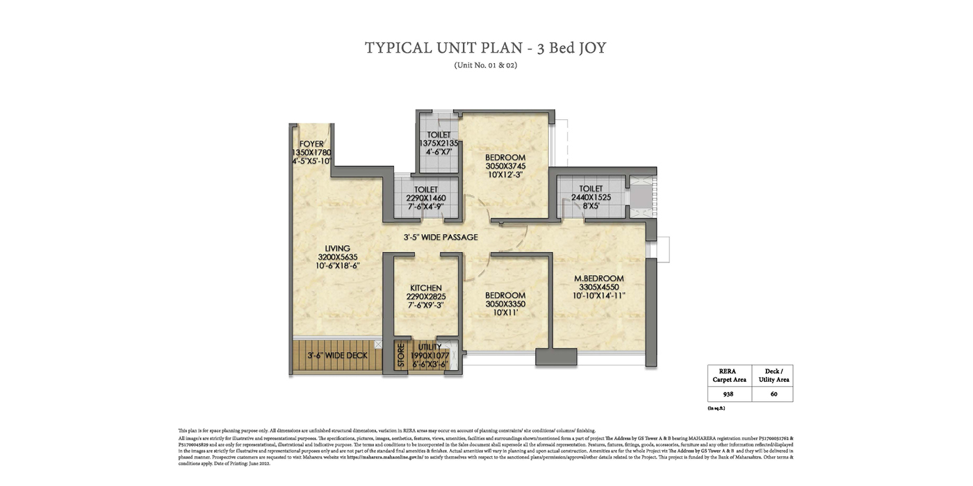 Raymond By GS - 3BHK - 1002 Sq Ft - Unit Plan