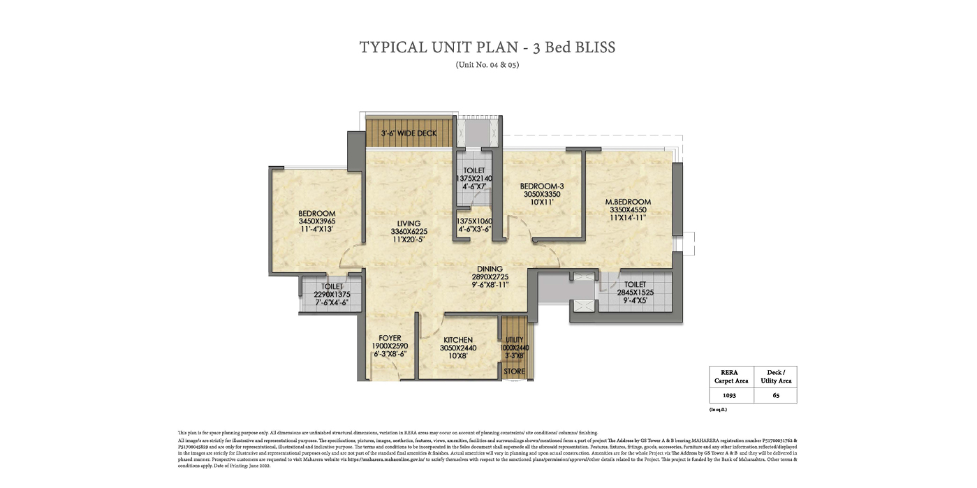 Raymond By GS - 3BHK - 1158 Sq Ft - Unit Plan