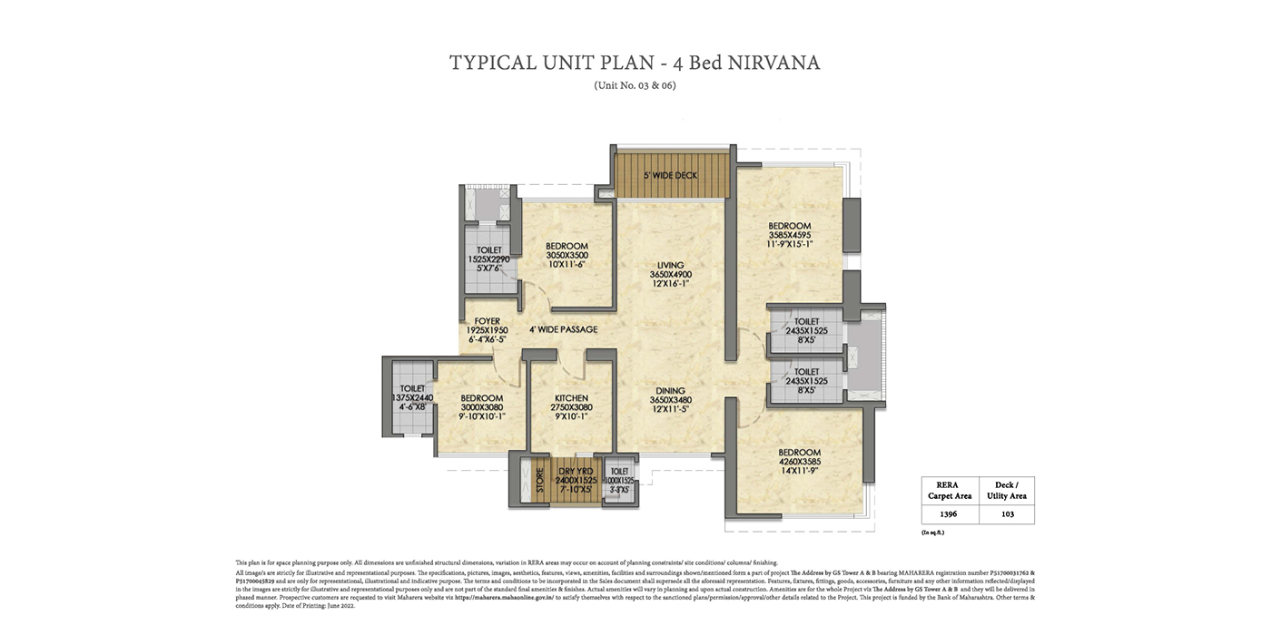 Raymond By GS - 4BHK - 1505 Sq Ft - Unit Plan