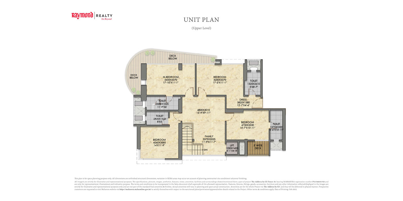 Raymond-By-GS--6BHK+-Duplex-3090-Carpet--Unit-Plan_Upper-Level