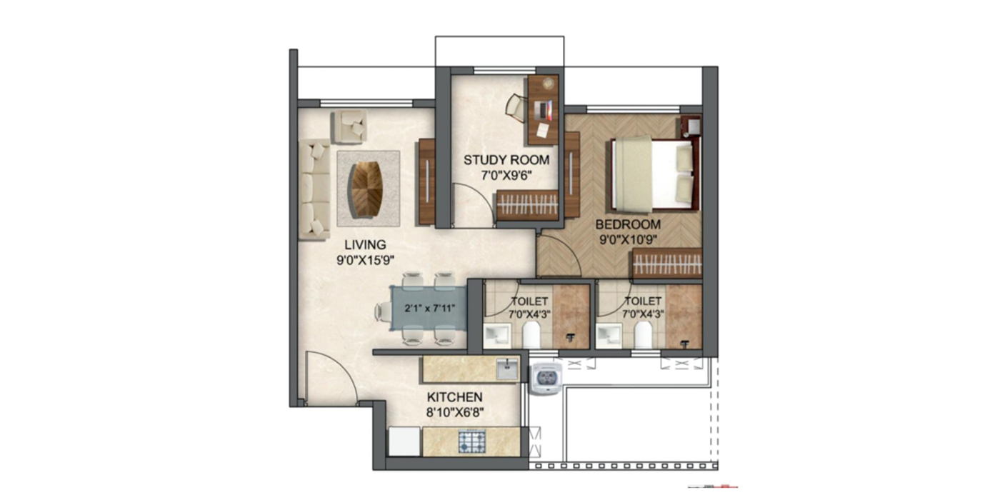 Runwal Enchanted - 2BHK - 583 Sq Ft - Unit Plan.