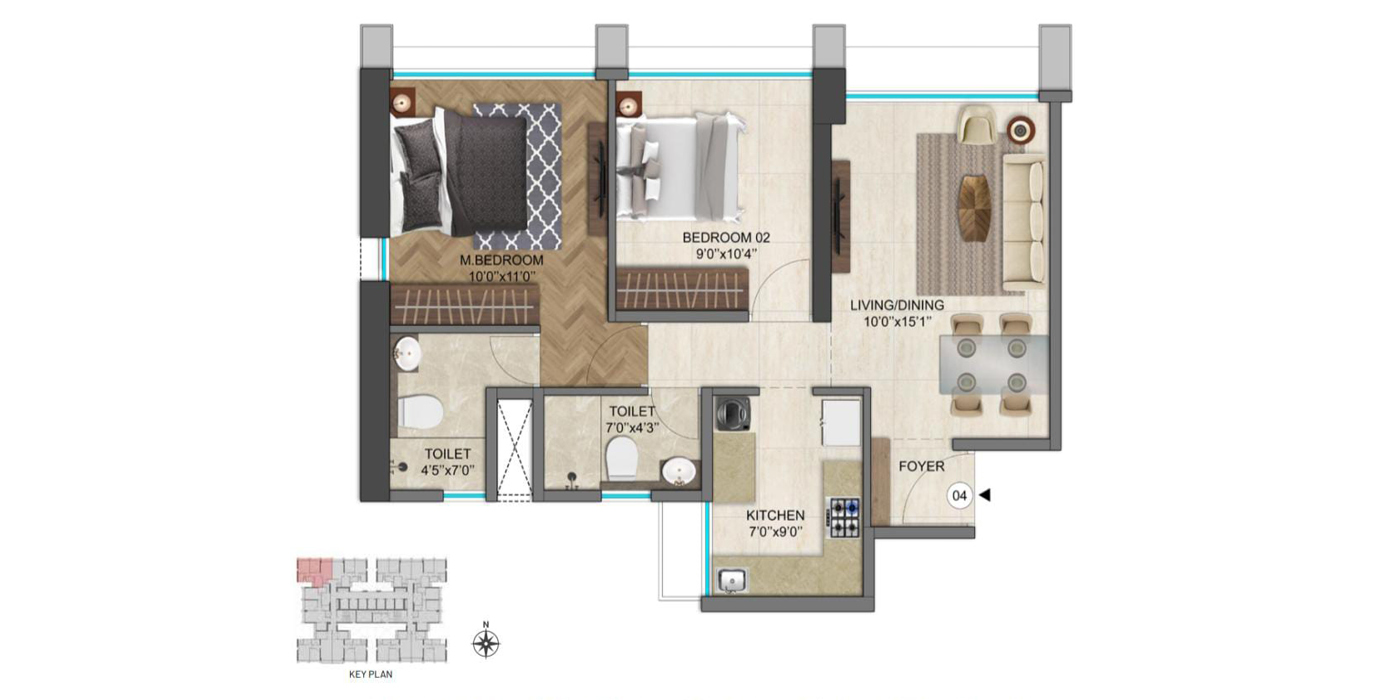 Runwal25 hours Life- 2BHK - 565 Sq Ft -Unit Plan.