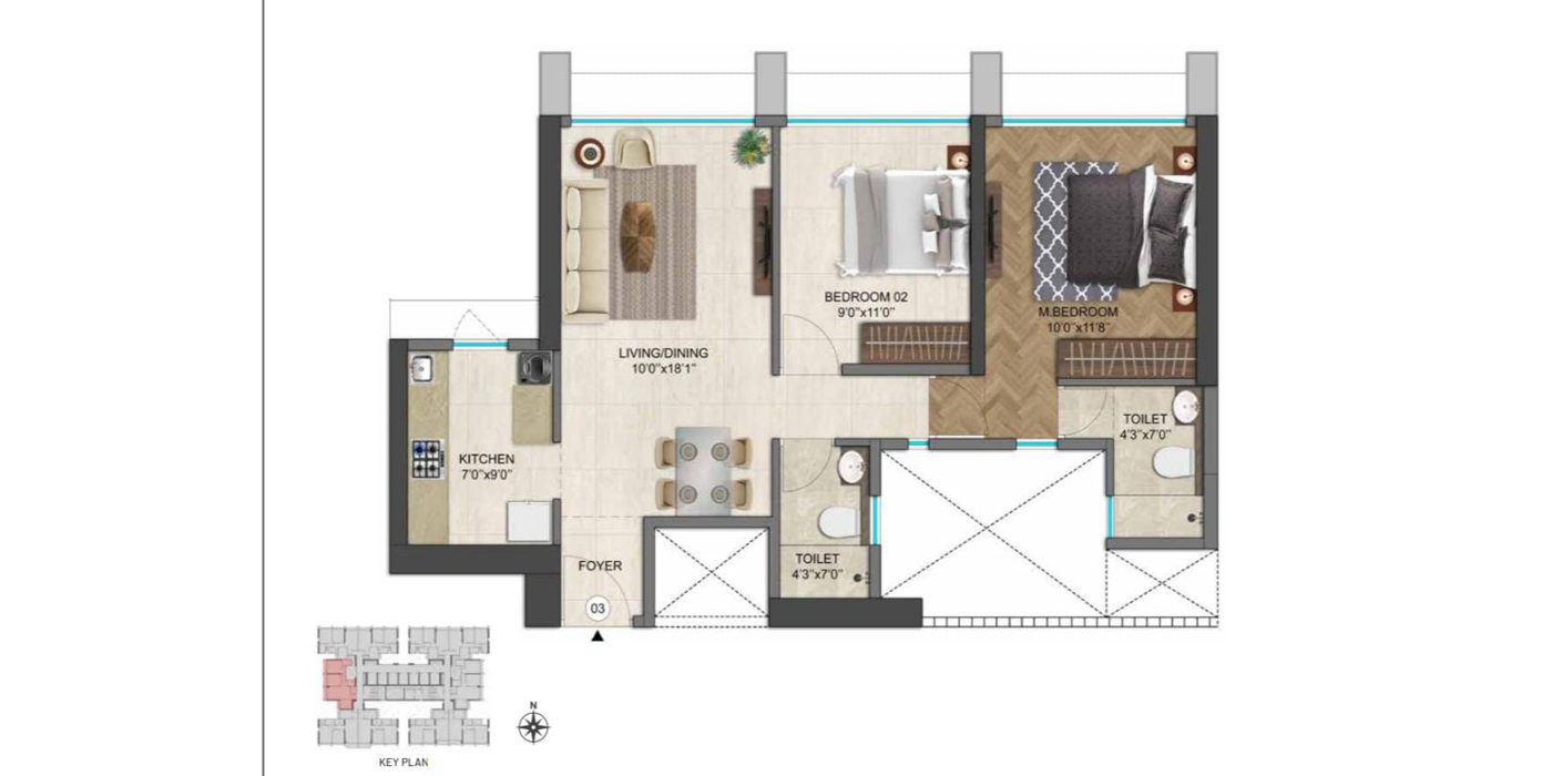Runwal25 hours Life- 2BHK - 602 Sq Ft -Unit Plan.