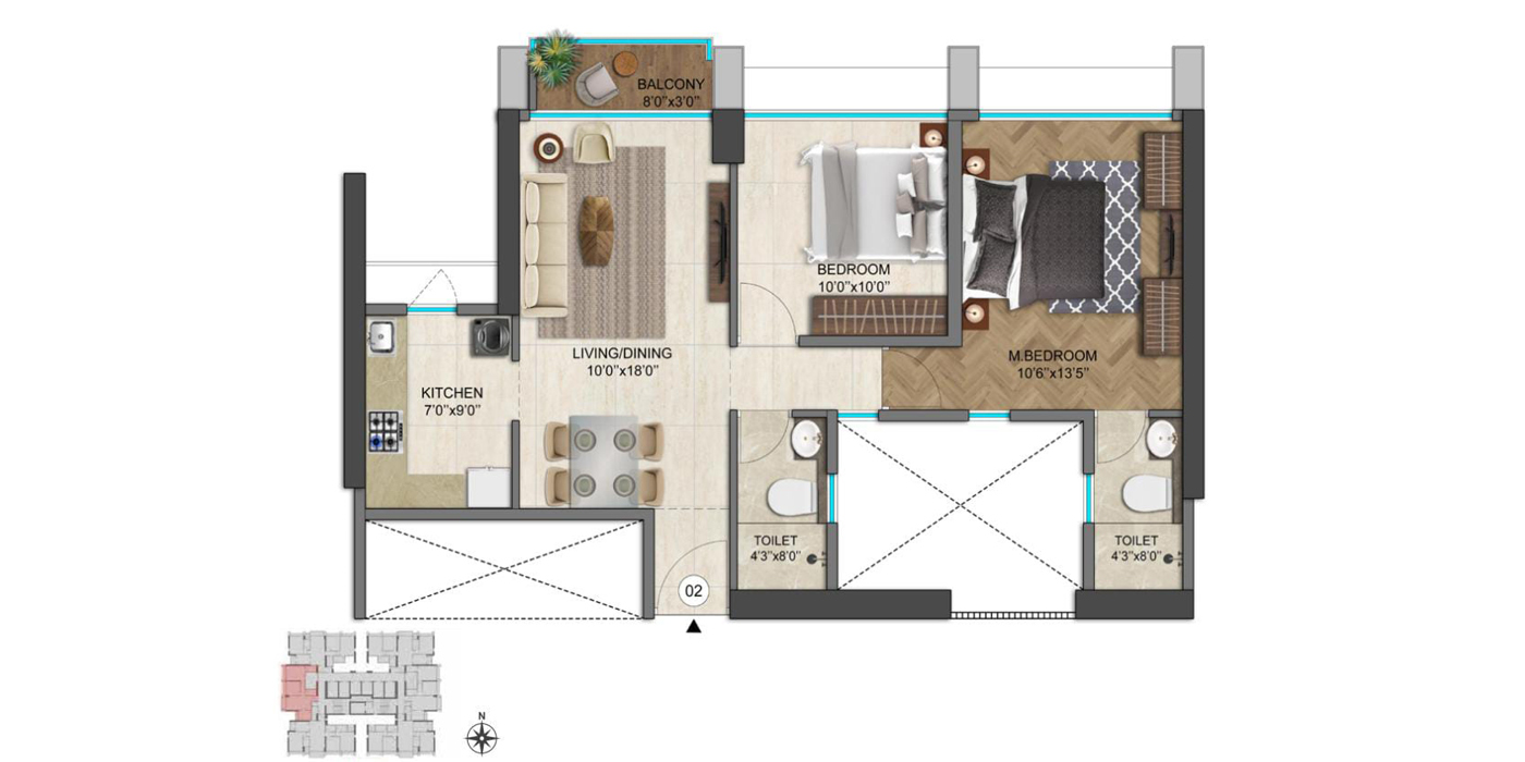 Runwal25 hours Life- 2BHK - 661 Sq Ft -Unit Plan.