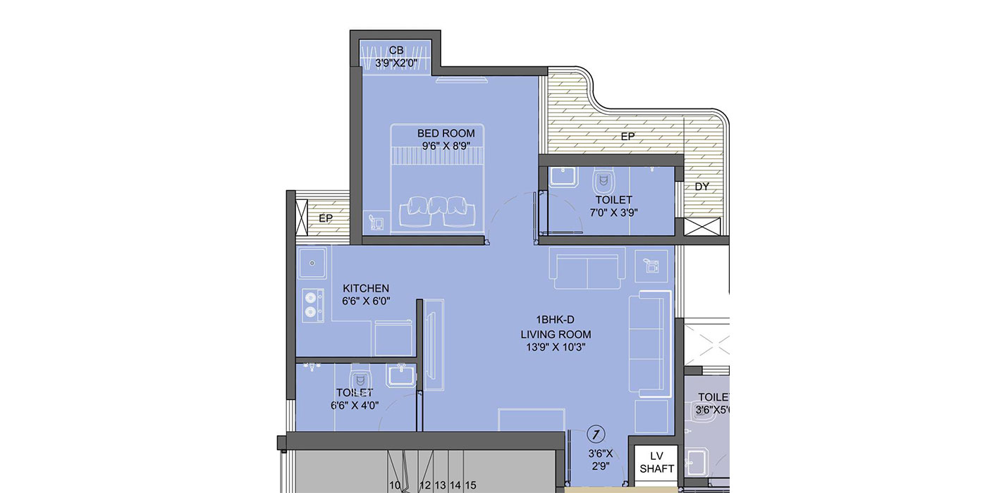 1 BHK 393 Sq. ft. (Carpet)