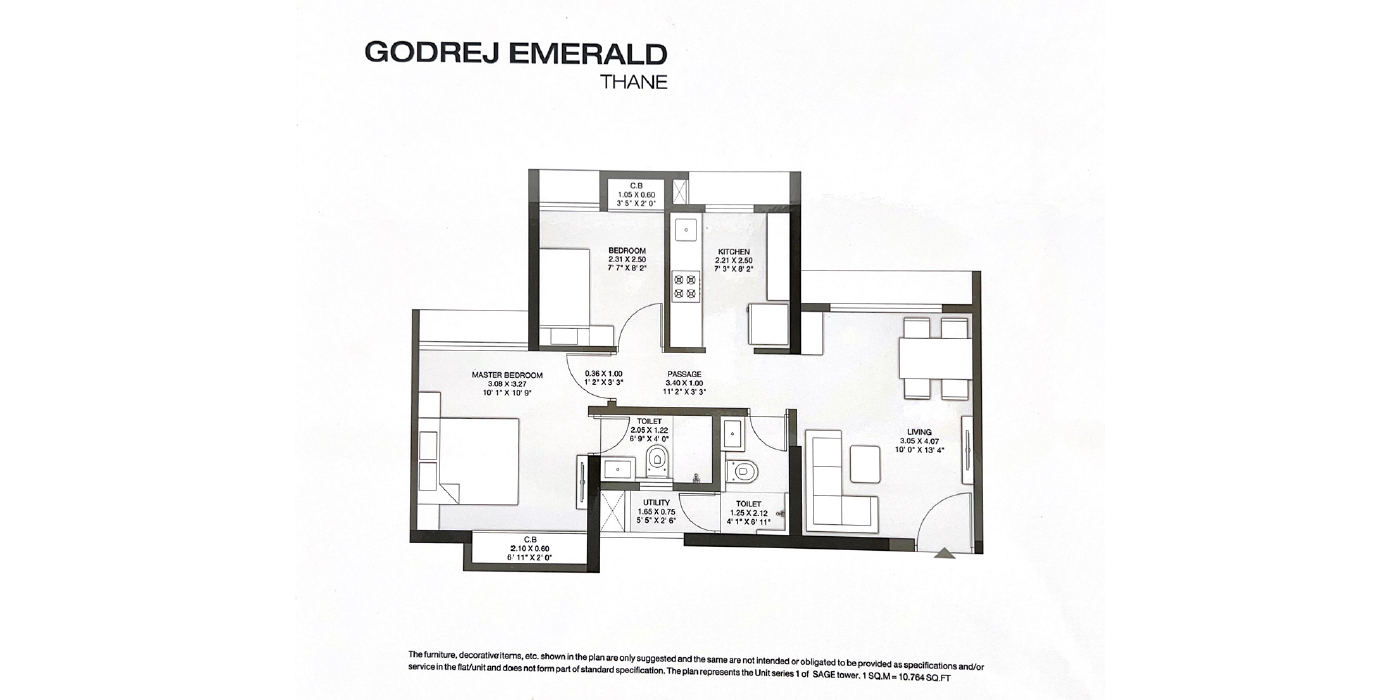 1.5BHK 525 Sq. ft. Unit Plan